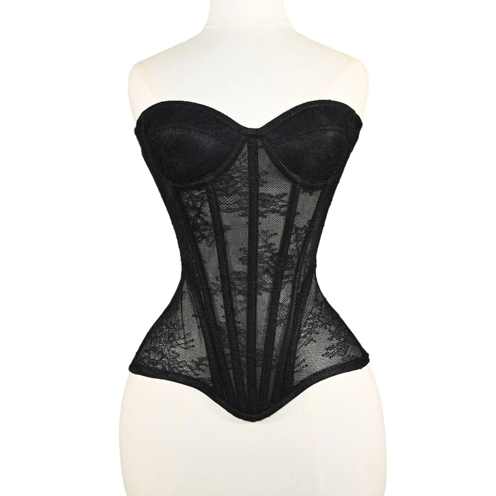 Boning Corset Steel - 여성용 메쉬 코르셋 버스티어 오버버스트 컵
